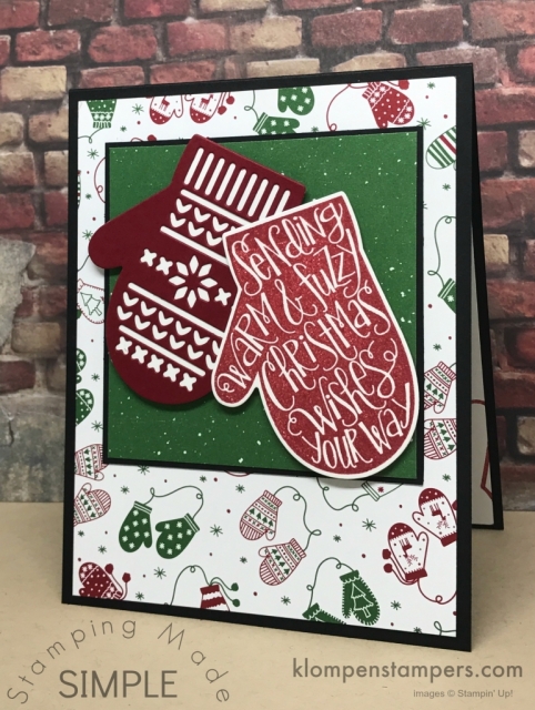 Quick & Easy card using Stampin' Up! Smitten Mittens stamp set and framelits. All details on blog.