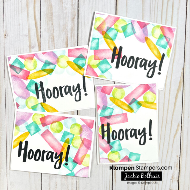 4 handmade cards using the one sheet wonder method of card making and using the watercolor shapes stamp set