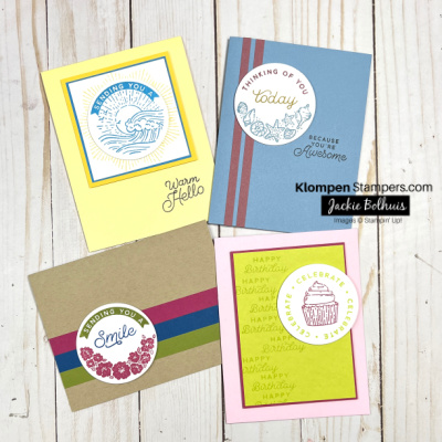 4 greeting cards made with the Stampin' Up! stamp set called Circle Sayings.