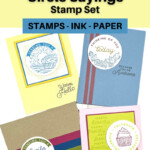 4 handmade greeting cards designed with the stamp set circle greetings. Card are very a very basic design to help teach a new card maker how to make their own cards.