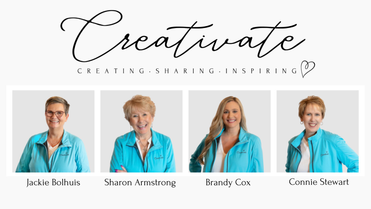 Headshots of the four Creativate women who put on the stress-free stamping retreat: Jackie, Sharon, Brandy, and Connie.