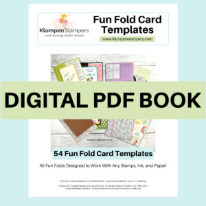 An image of the cover of a fun fold card templates book that teaches you how to create 54 different fun fold cards. There is a large banner over the image that reads "digital PDF book"