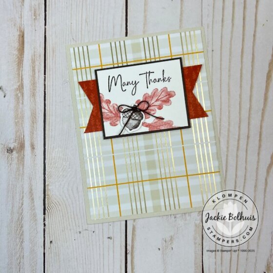 Simple fall card idea showcasing stamped pumpkins and cozy paper patterns for a handmade touch.