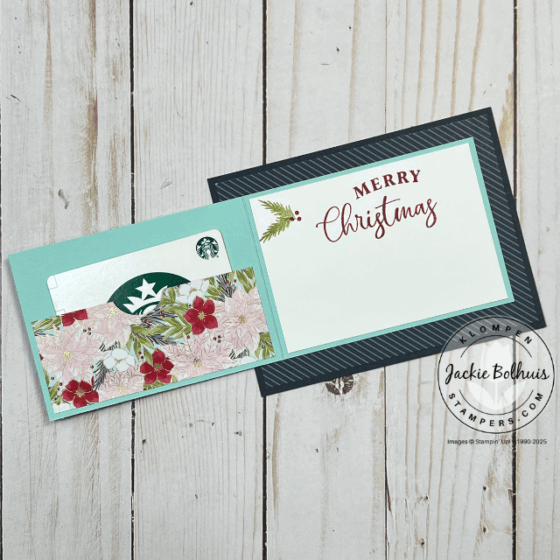 Festive fun fold gift card holder inside layout using holiday-themed Traditions of Christmas DSP and Stampin’ Up! Traditional Labels stamps and dies, perfect for holding a gift card.