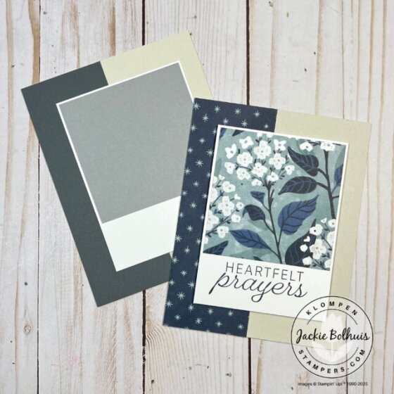 Card sample from the video tutorial showing completed design with the template placed beside the finished handmade card.